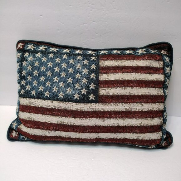 Vintage Tapestry American Flag Accent Pillow, Patriotic July 4th USA - Picture 1 of 6